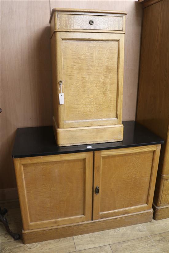 A Hungarian marble top ash cupboard and bedside cabinet, Cupboard W.110cm & cabinet H.88cm
